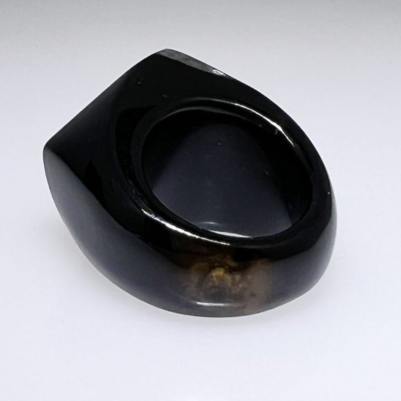 Unique black Rutile Quartz and black Agate shank ring, carved, size: 5    NWOT - Picture 6 of 6